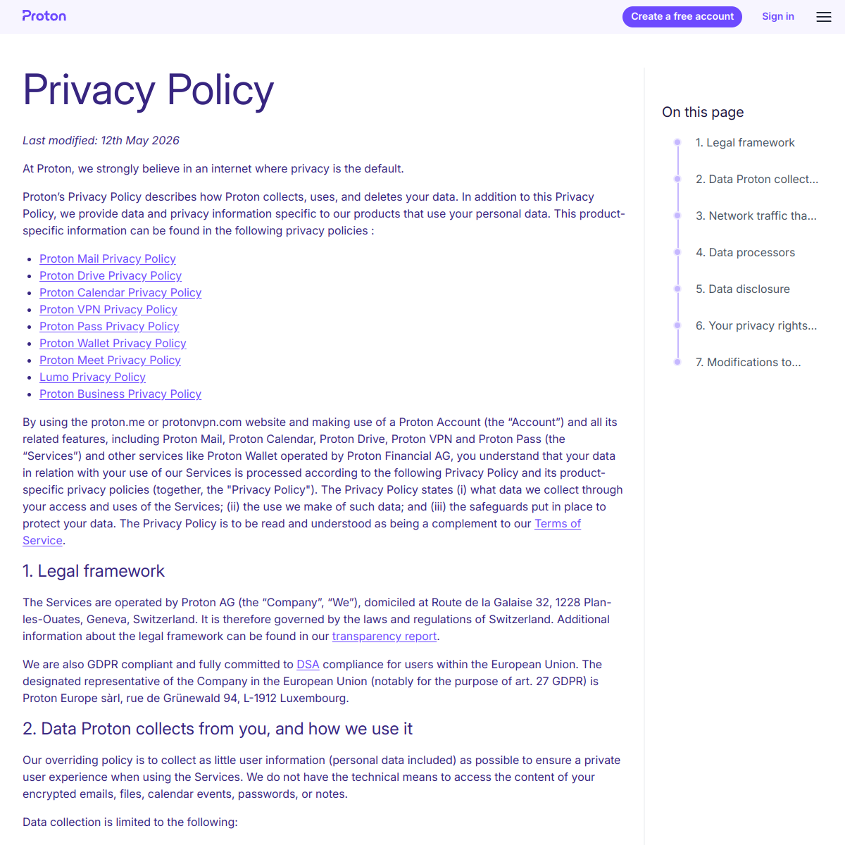 Screenshot of proton.me