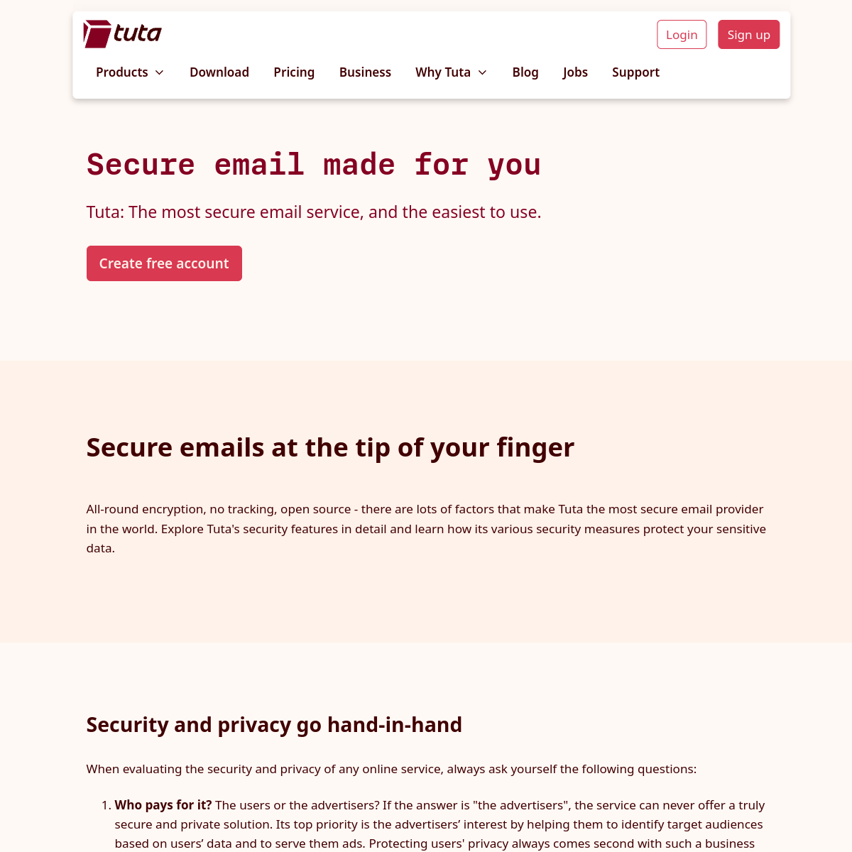 Screenshot of tuta.com