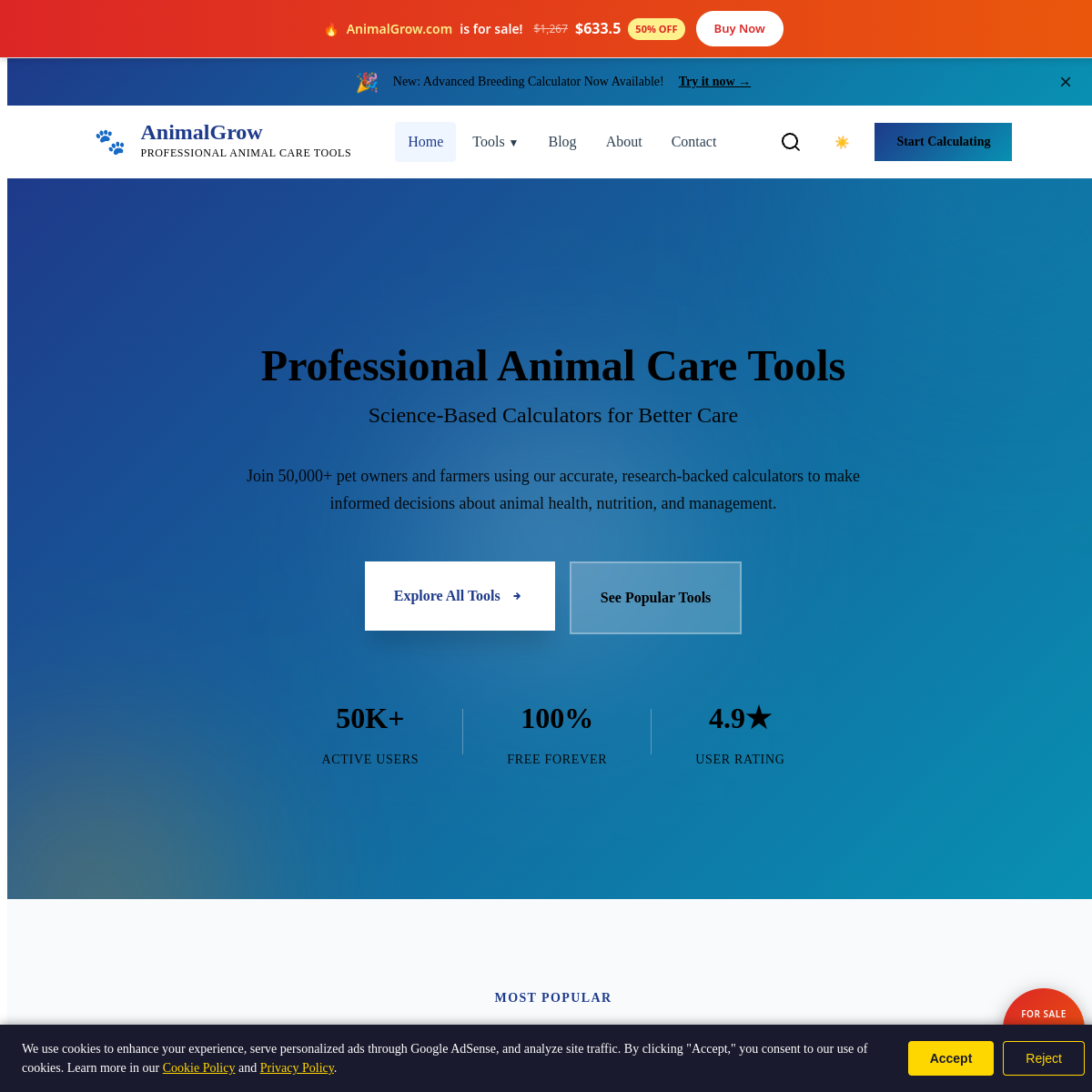 AnimalGrow.com live screenshot