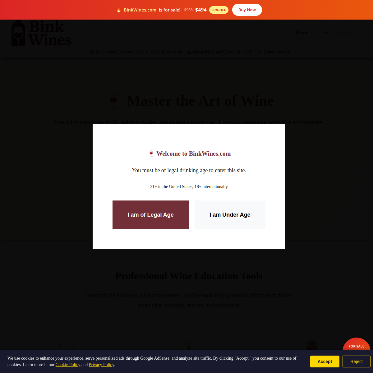 BinkWines.com live screenshot