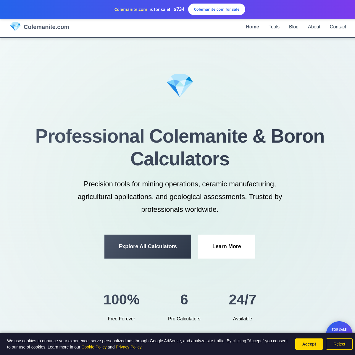 Colemanite.com live screenshot