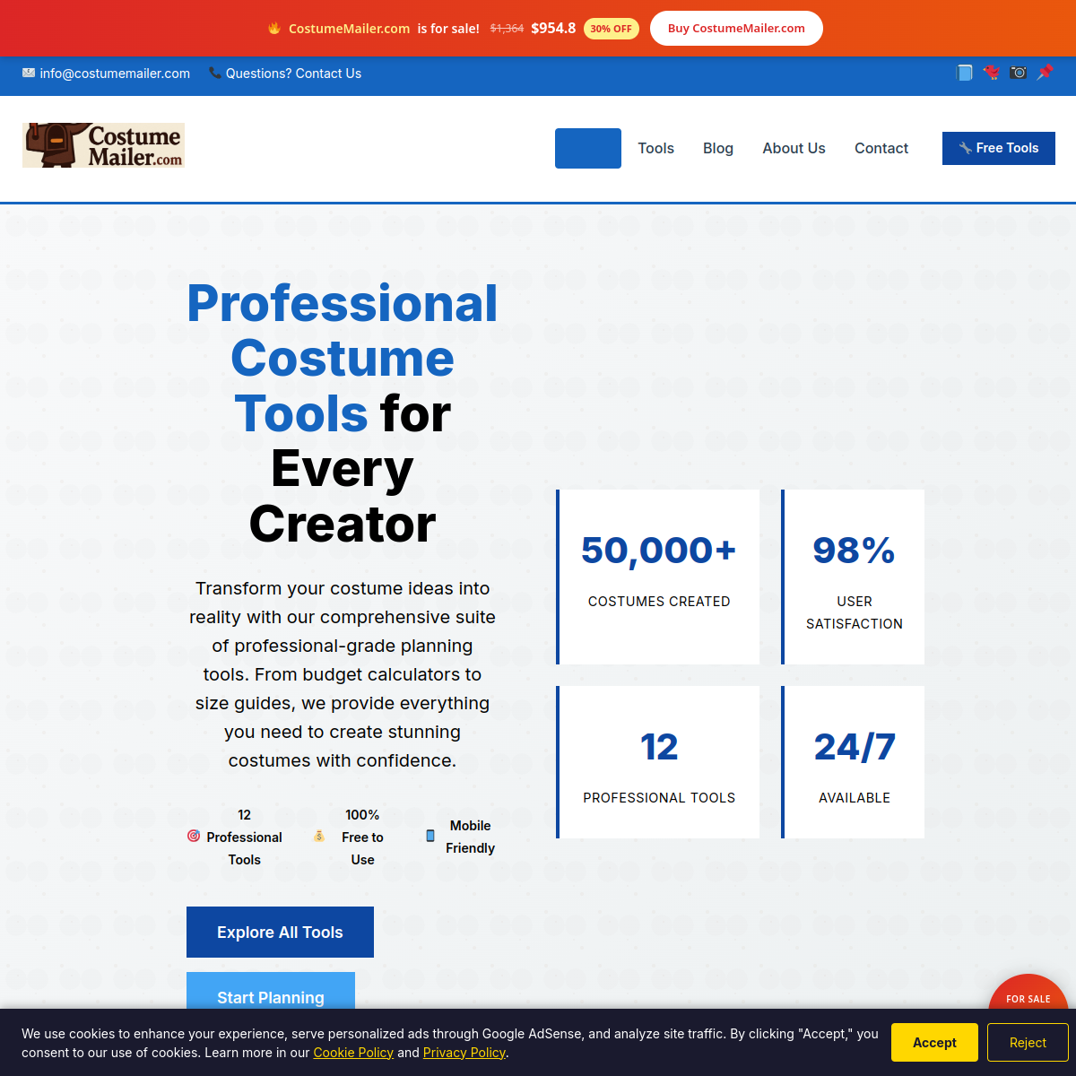 CostumeMailer.com live screenshot