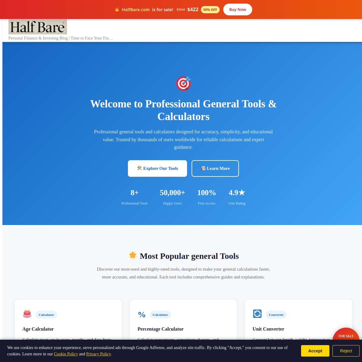 HalfBare.com live screenshot