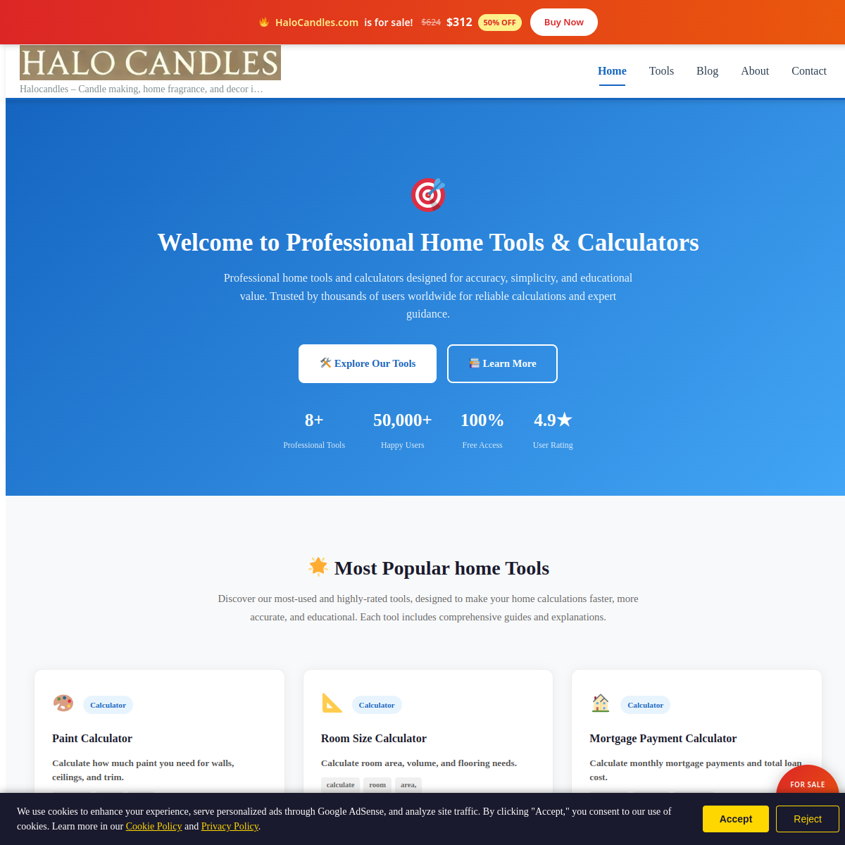 HaloCandles.com live screenshot