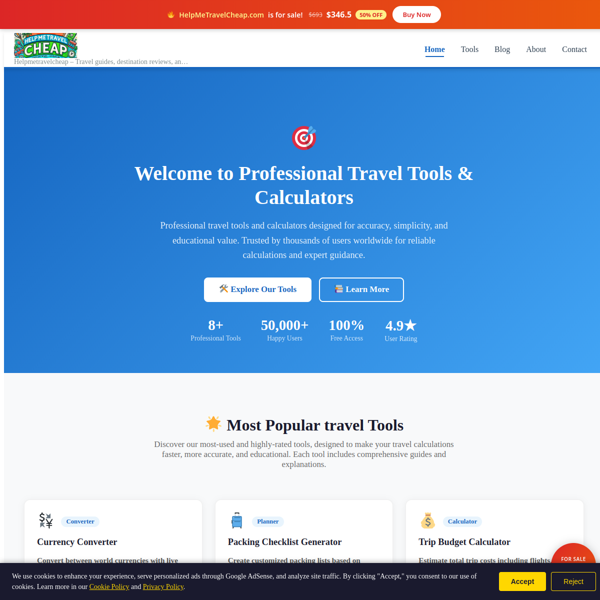 HelpMeTravelCheap.com live screenshot