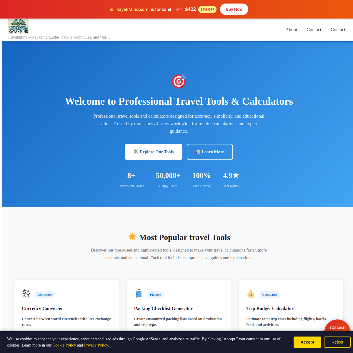 KayakMind.com live screenshot