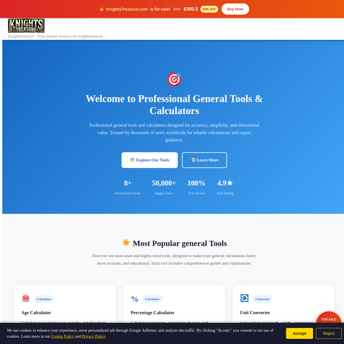 KnightsTreasure.com live screenshot