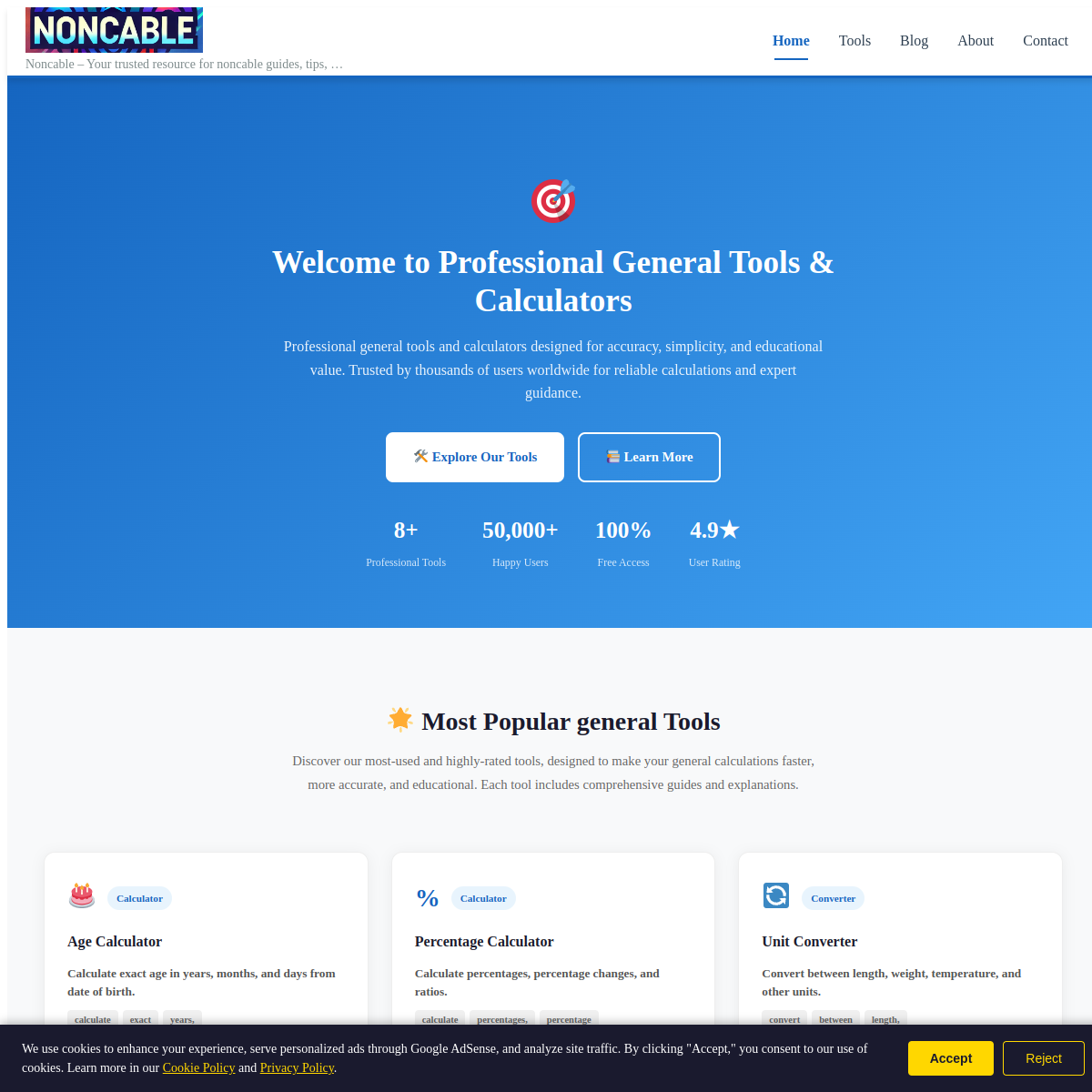 NonCable.com live screenshot