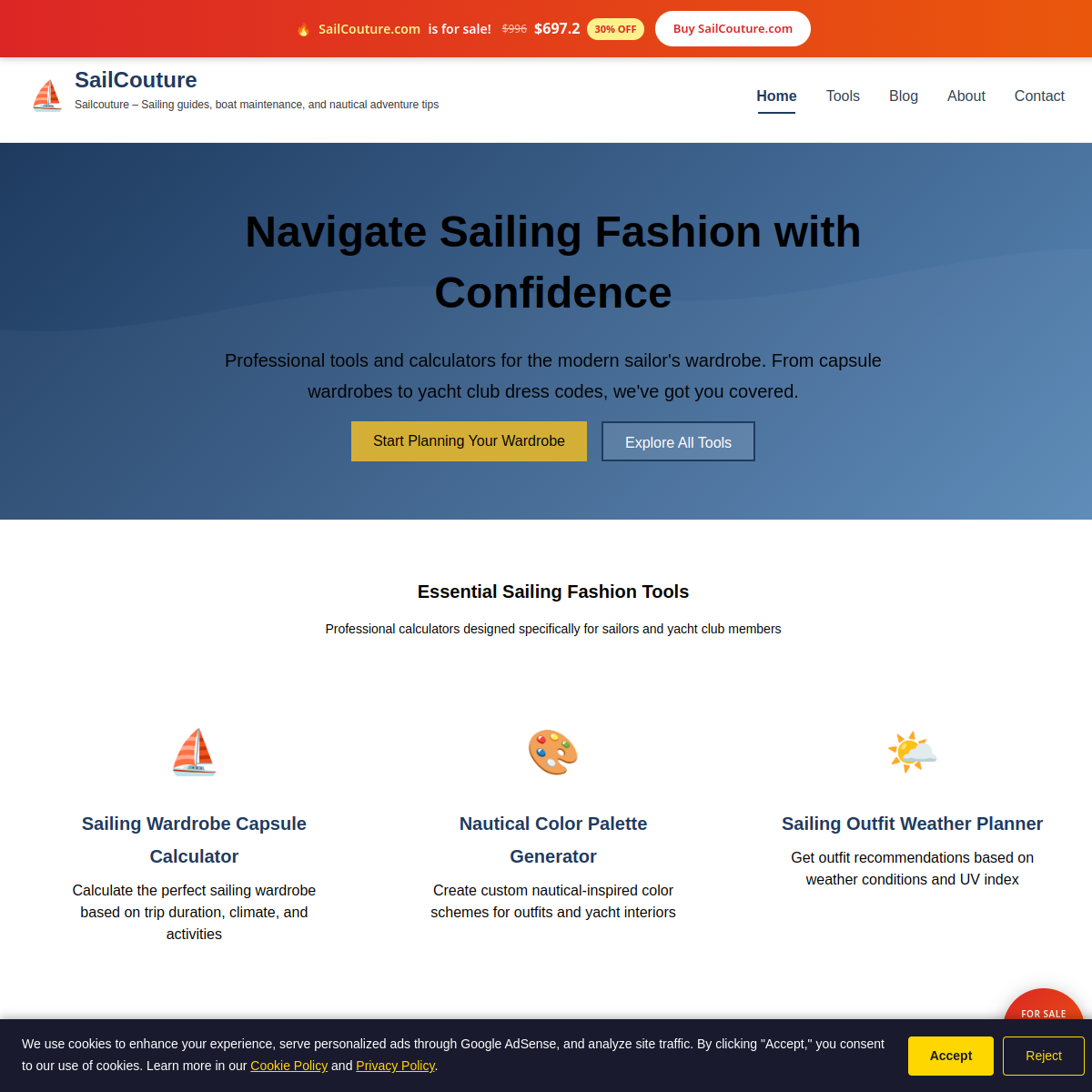 SailCouture.com live screenshot