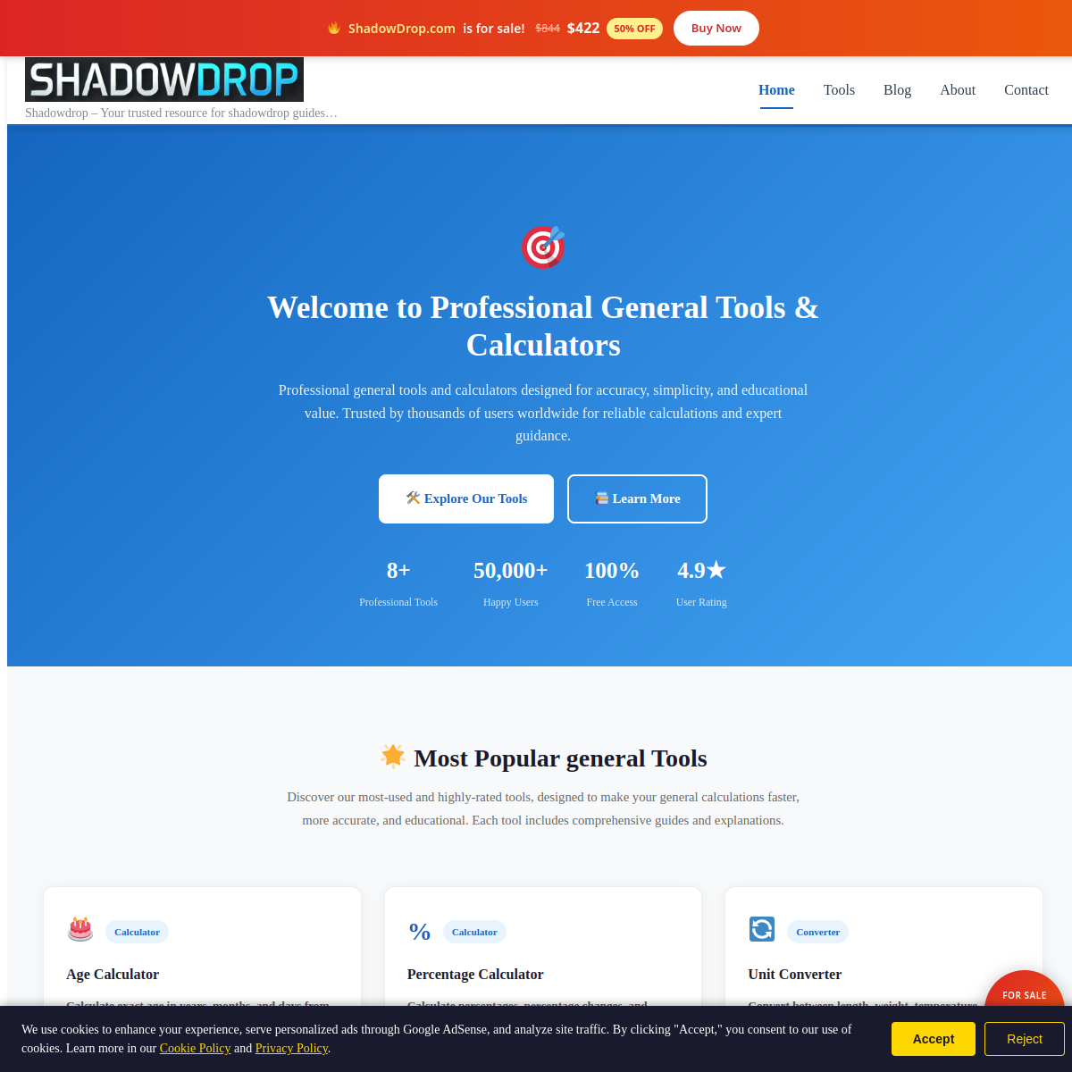 ShadowDrop.com live screenshot