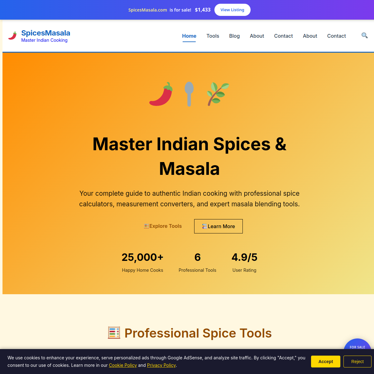 SpicesMasala.com live screenshot
