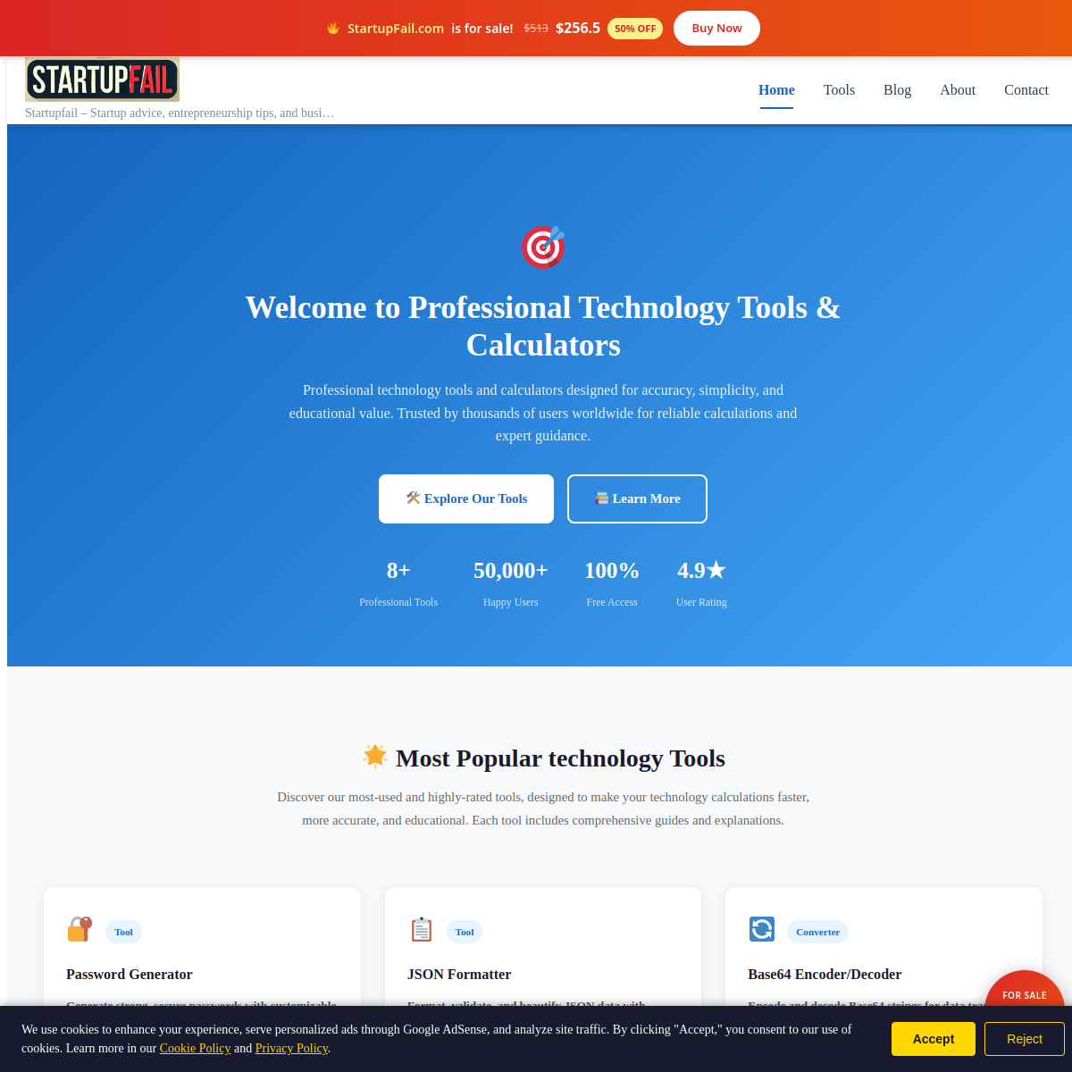StartupFail.com live screenshot