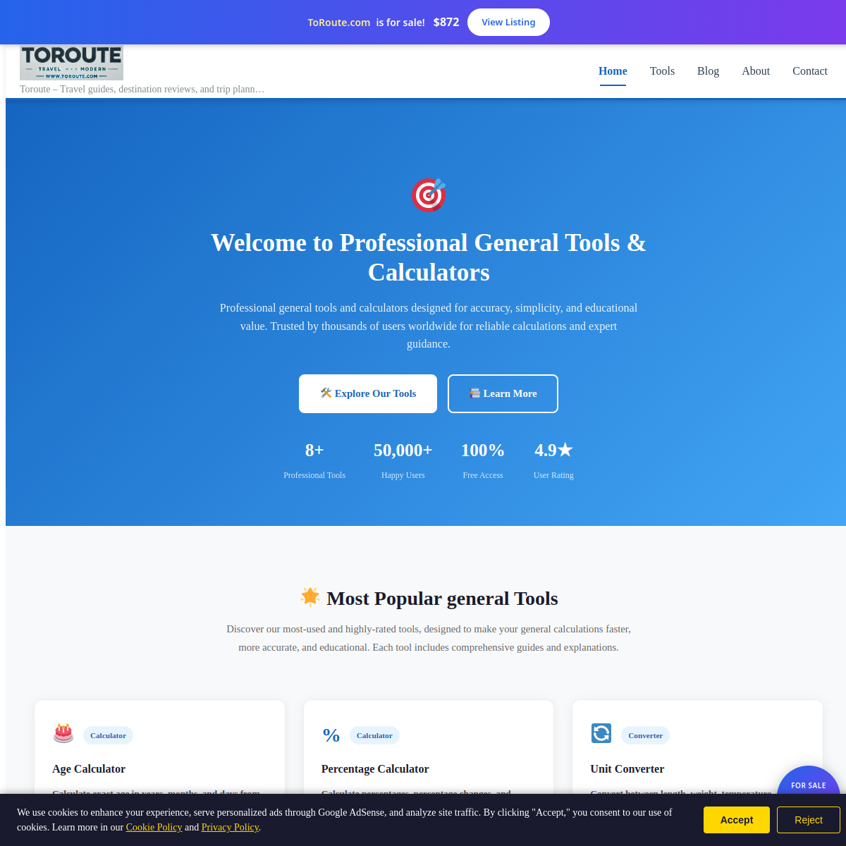 ToRoute.com live screenshot
