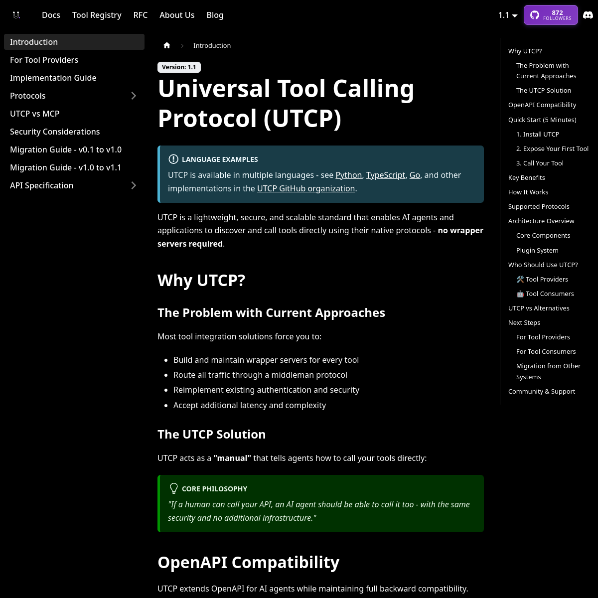 Screenshot of utcp.io