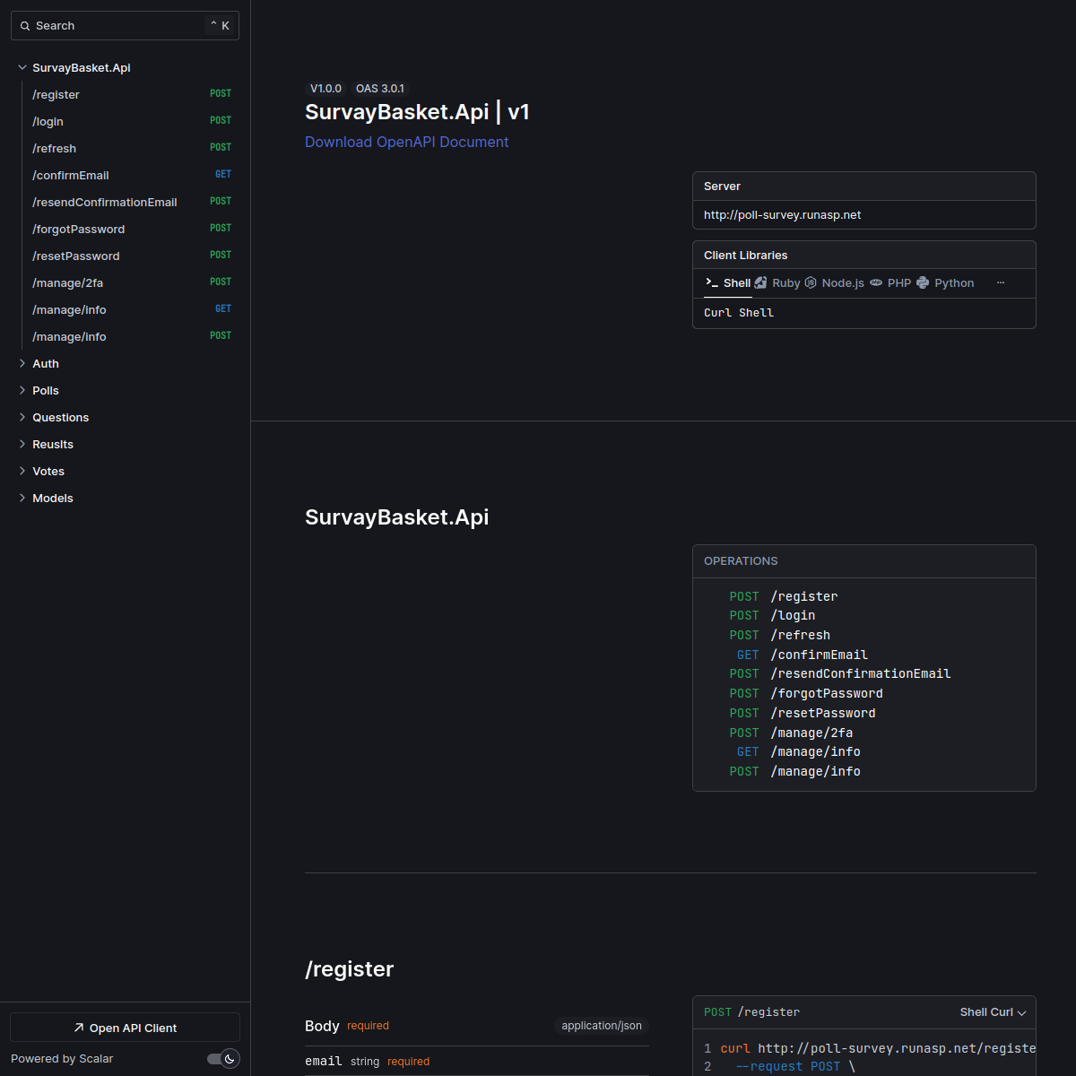 Survey Management API screenshot 1