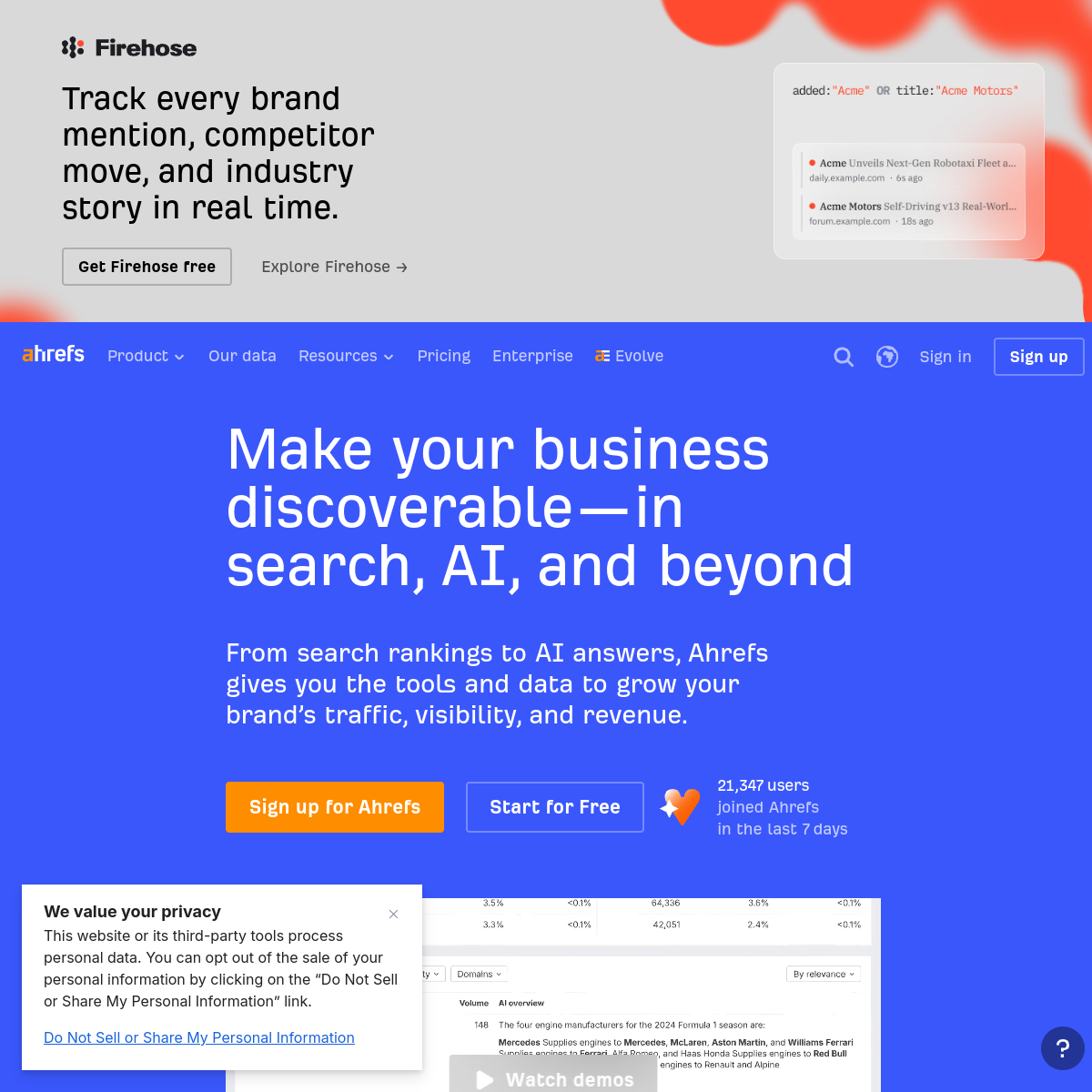 Screenshot of Ahrefs