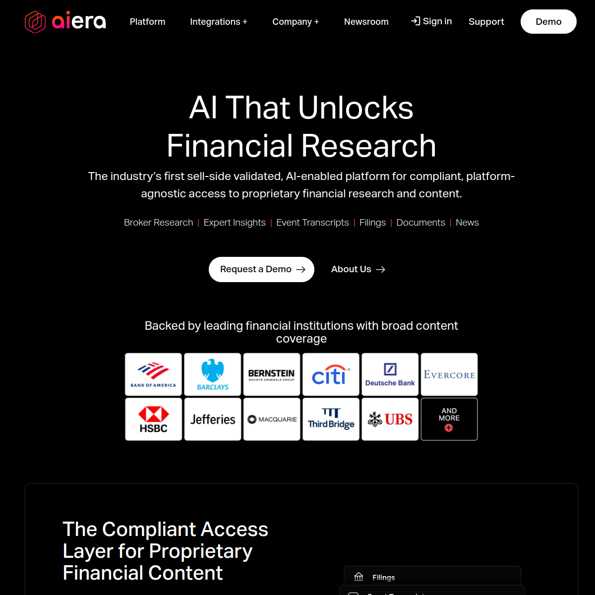 Screenshot of Aiera