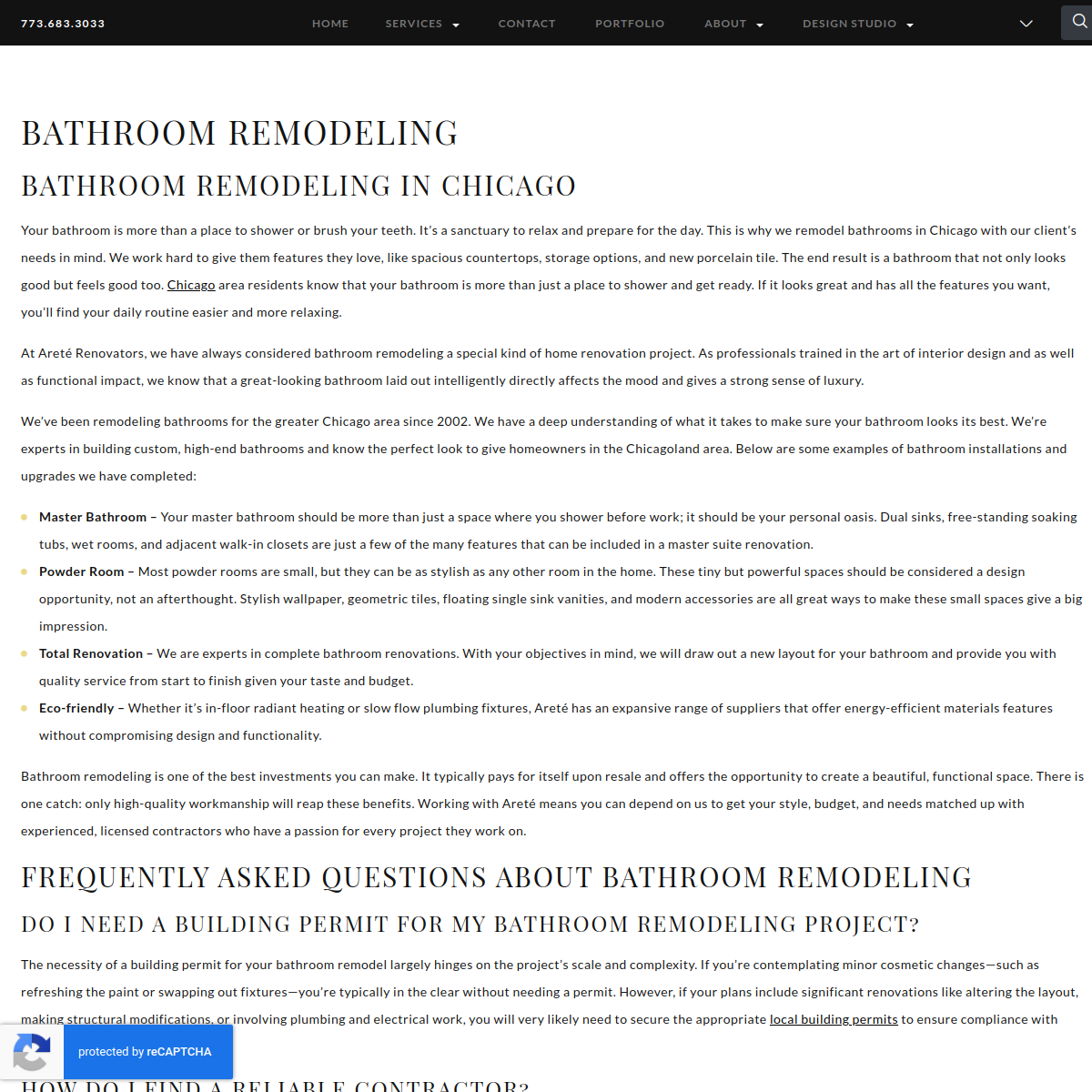 Screenshot of Arete Renovators, Inc.