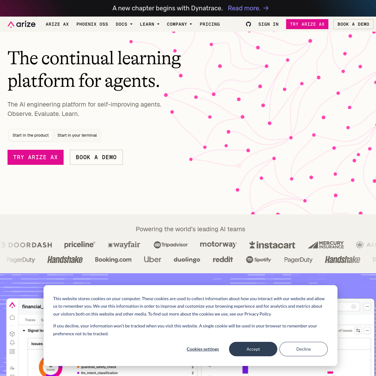 Screenshot of Arize AI