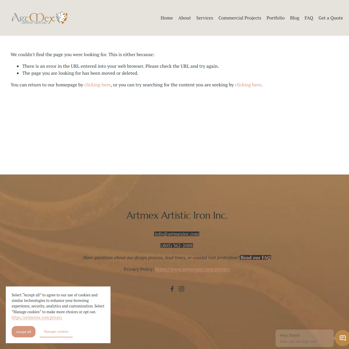Screenshot of ArtMex Artistic Iron Inc.