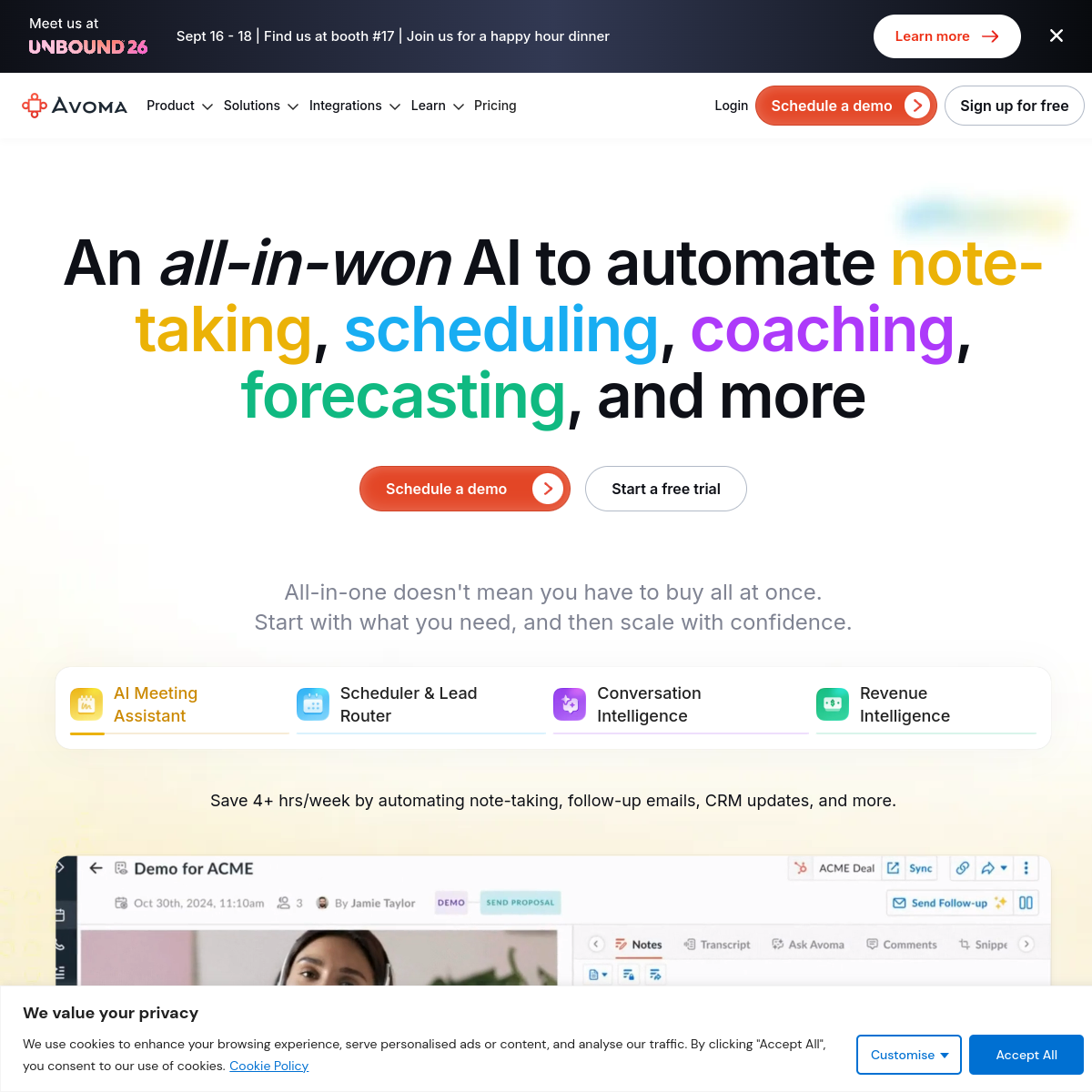 Screenshot of Avoma