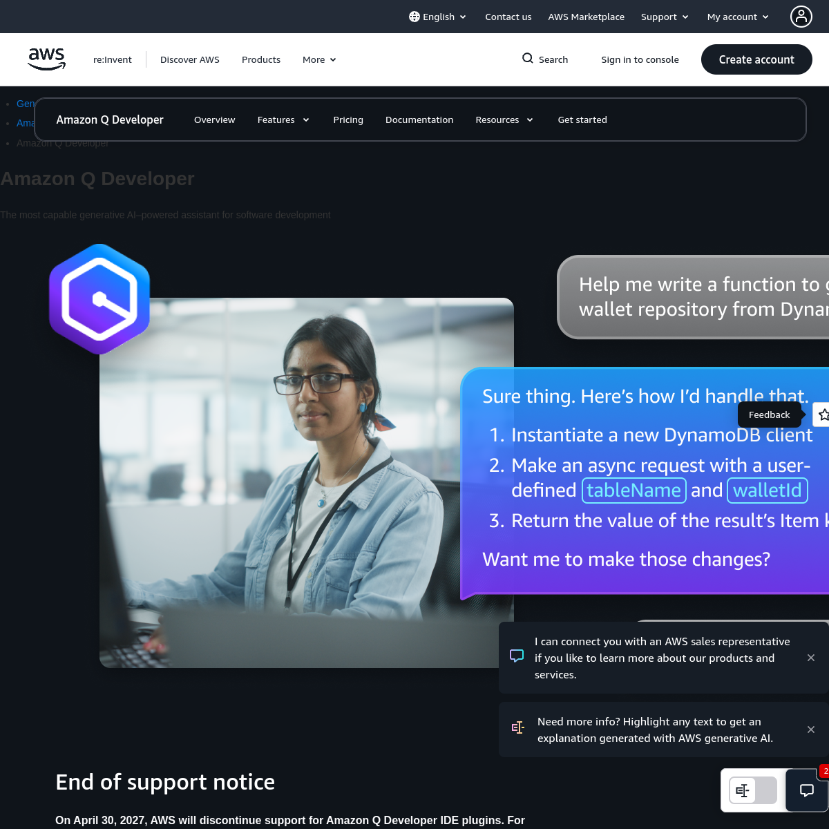 Screenshot of Amazon Q Developer