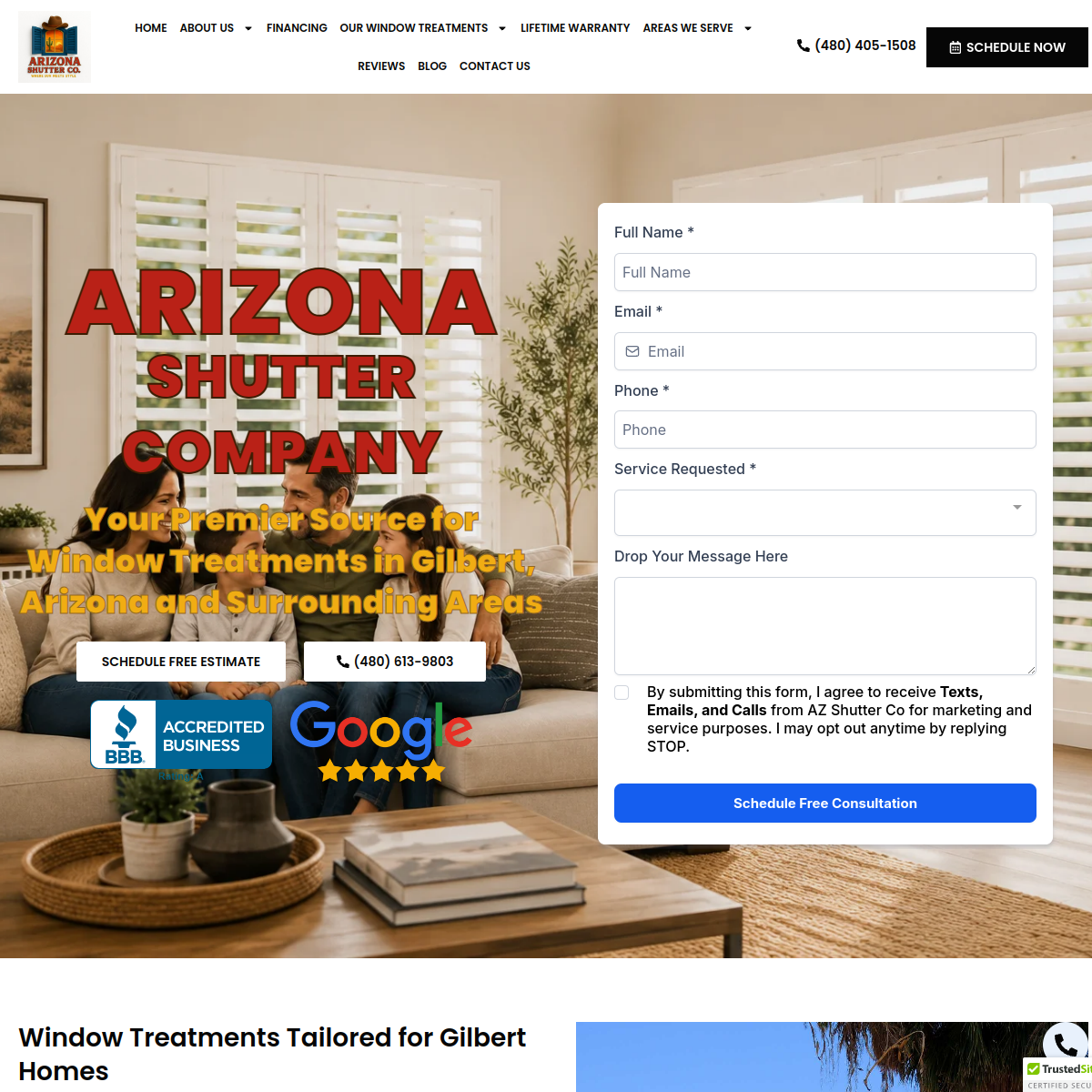 Screenshot of Arizona Shutter Company