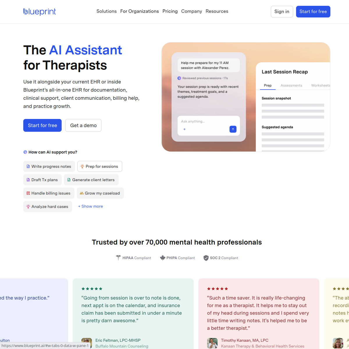 Blueprint AI homepage