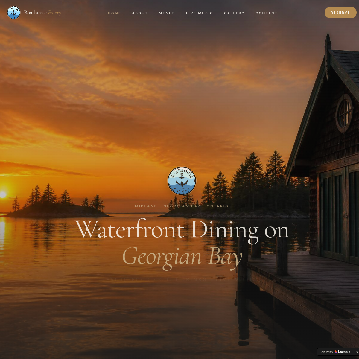 Boathouse Eatery website screenshot