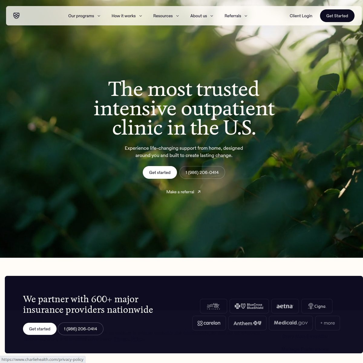 Charlie Health homepage