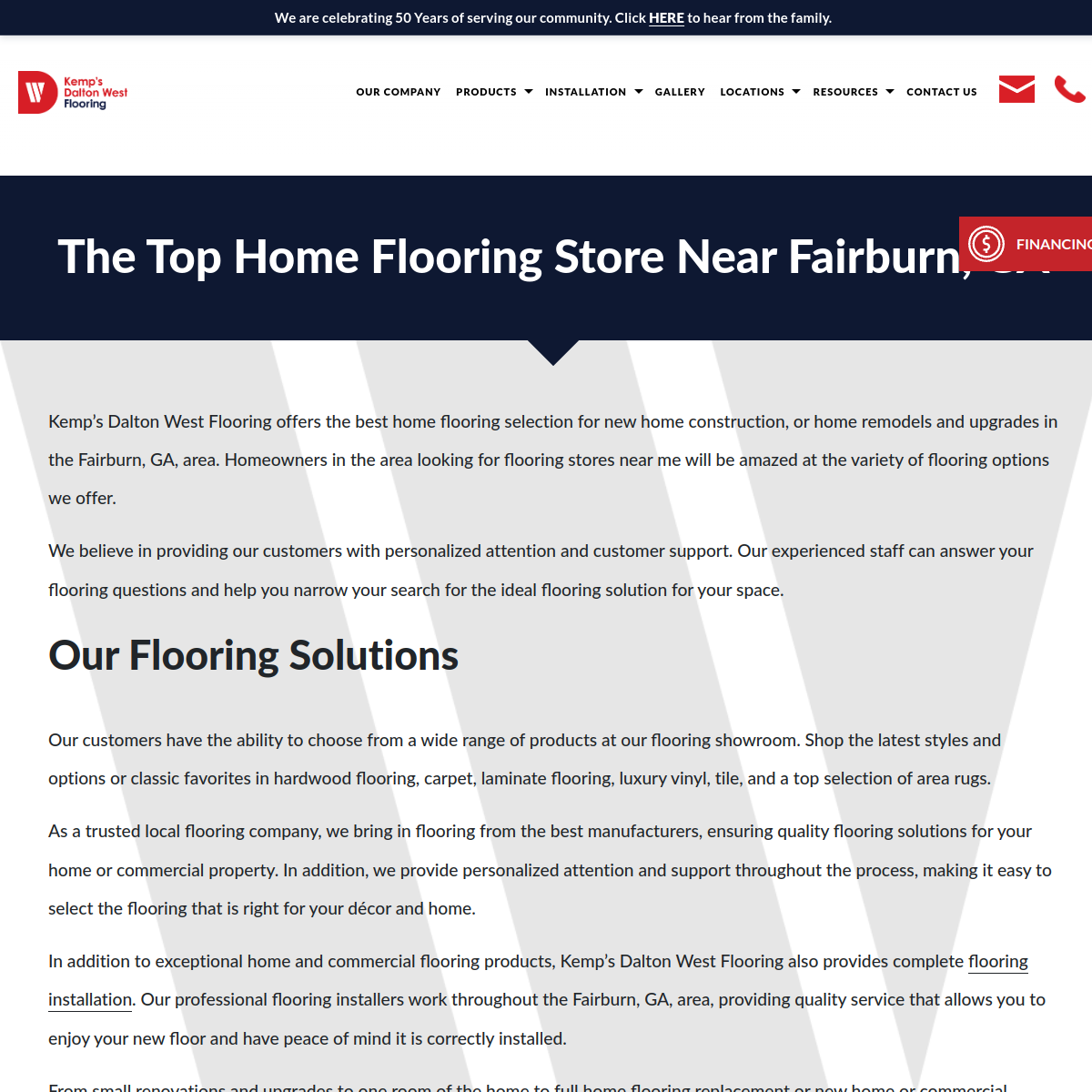 Screenshot of Kemp's Dalton West Flooring