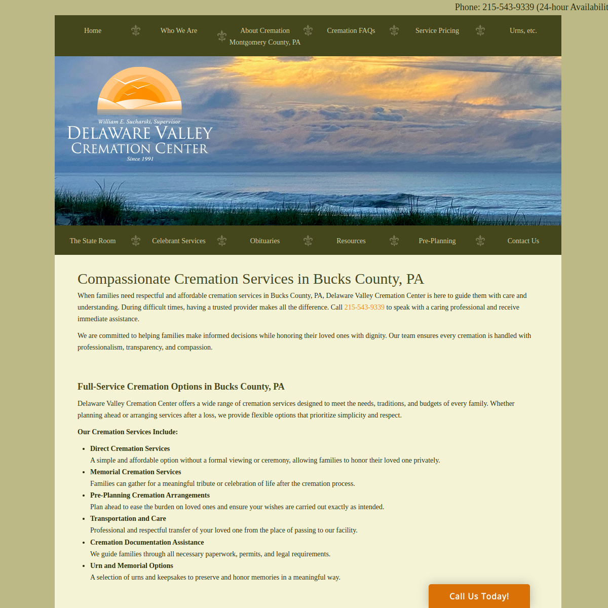 Screenshot of Delaware Valley Cremation Center