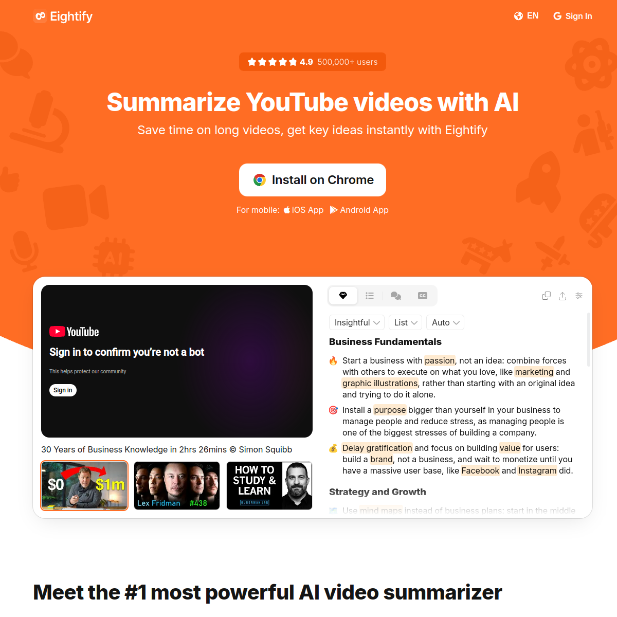 Screenshot of Eightify