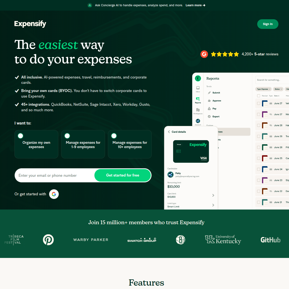 Screenshot of Expensify