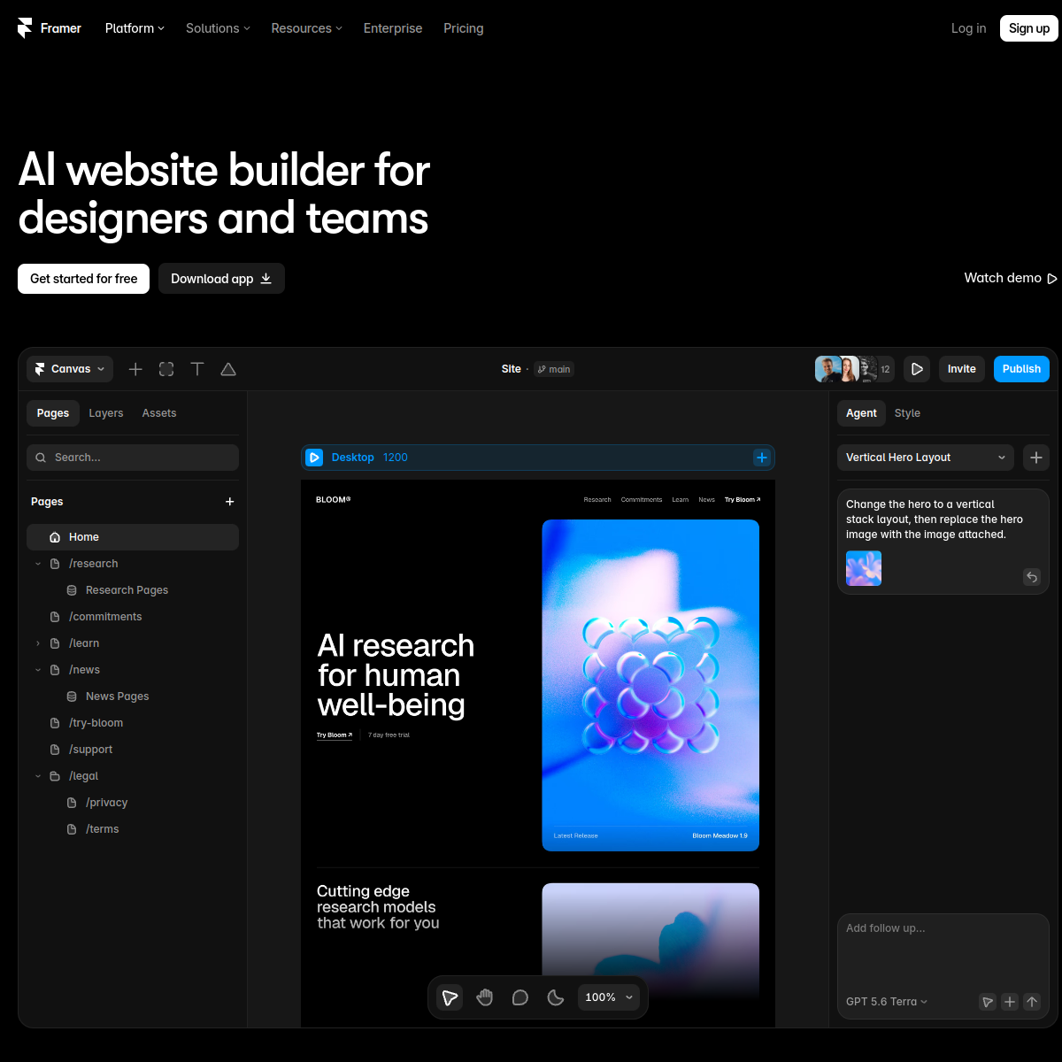 Screenshot of Framer AI