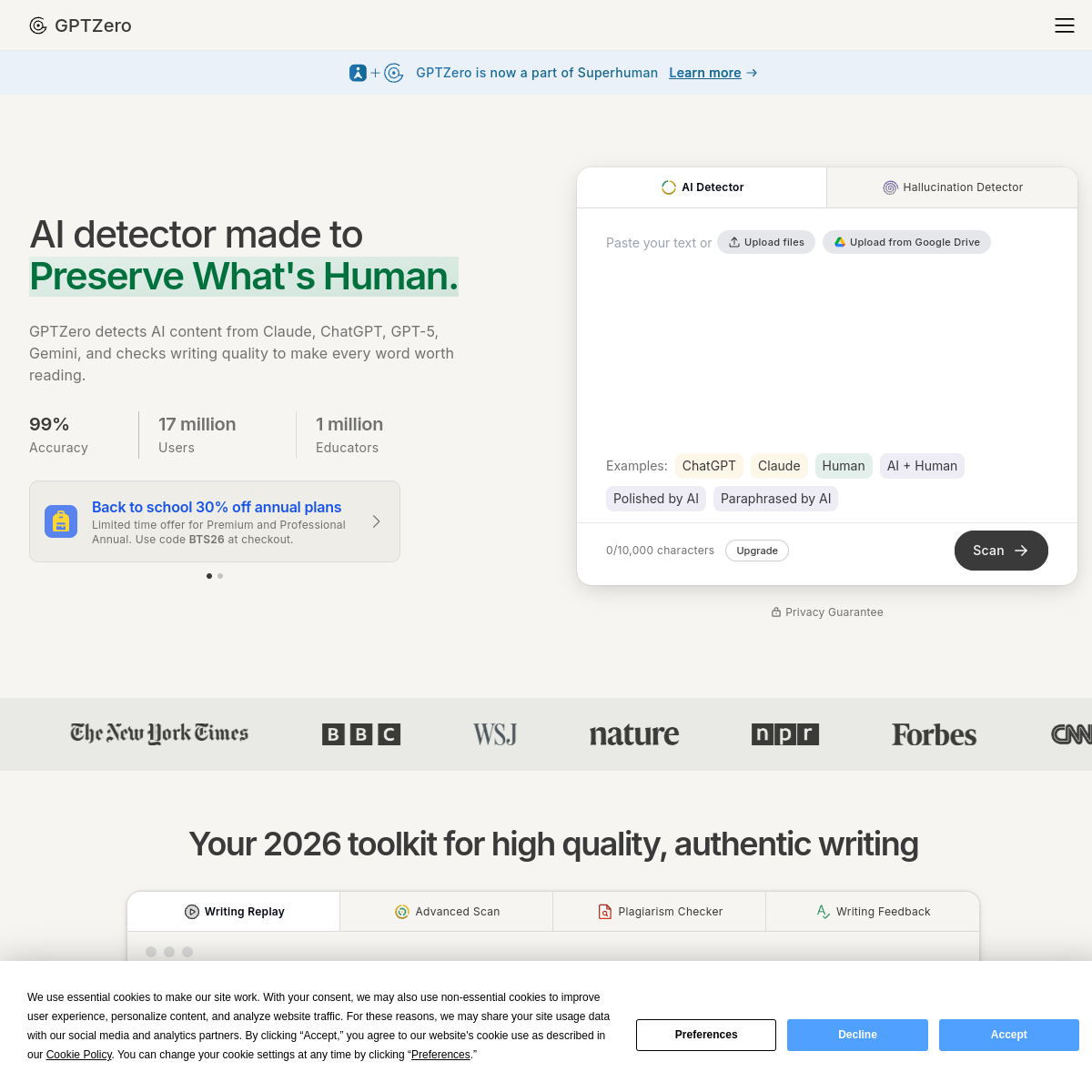 Screenshot of GPTZero