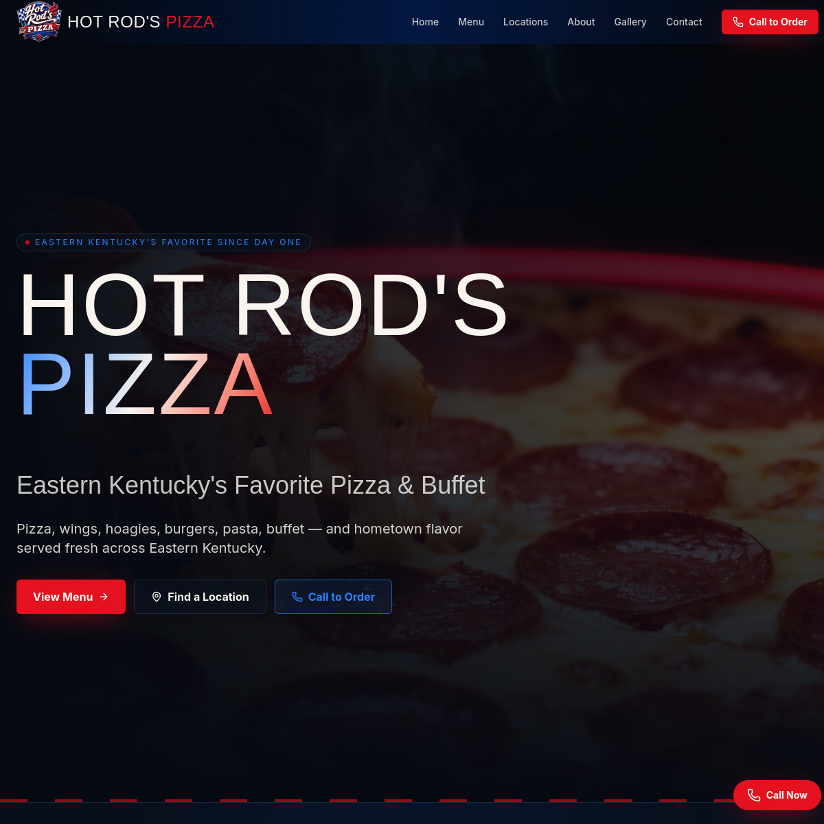 Hot Rod's Pizza website preview