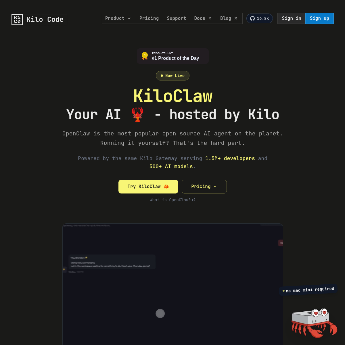 KiloClaw 官网截图
