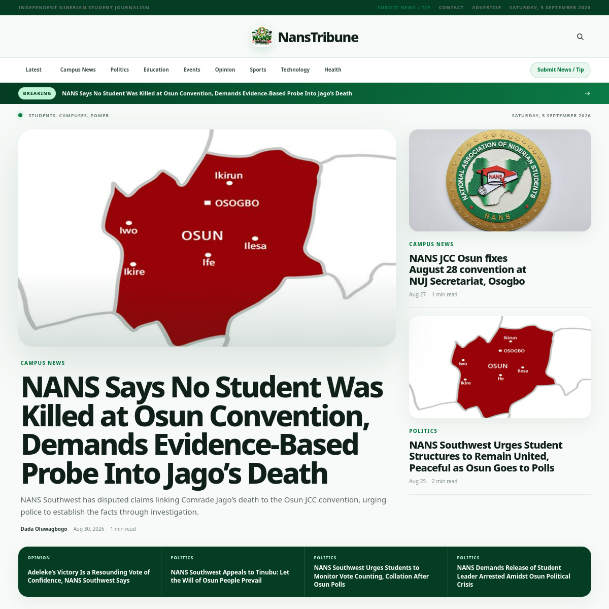 NANS Tribune website preview