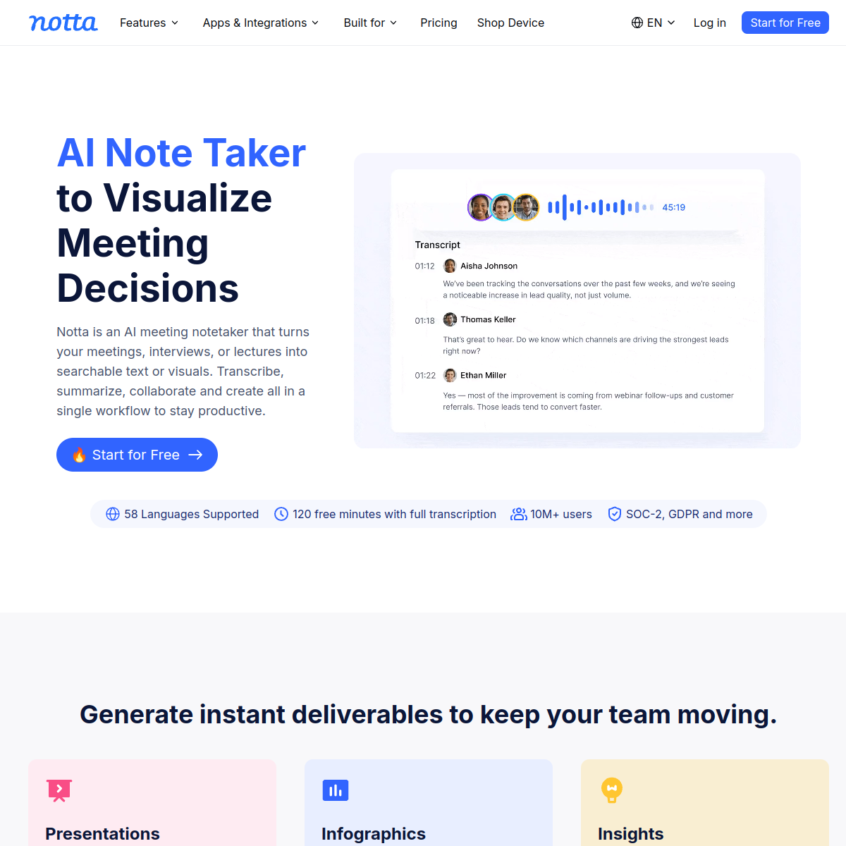 Screenshot of Notta