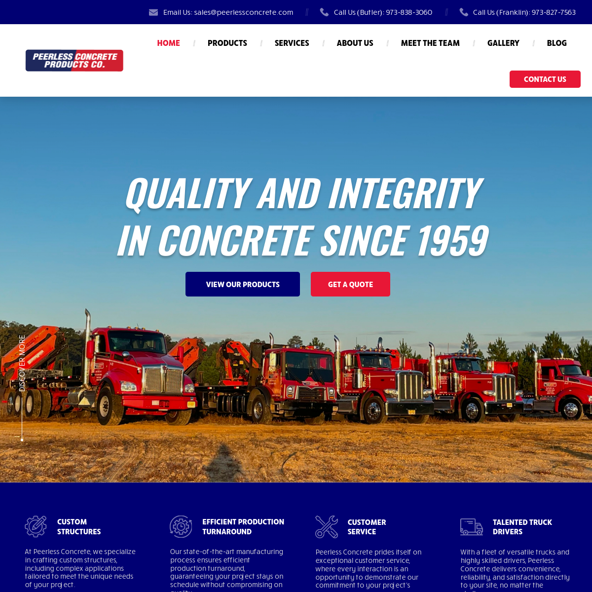 Screenshot of Peerless Concrete Products Co.