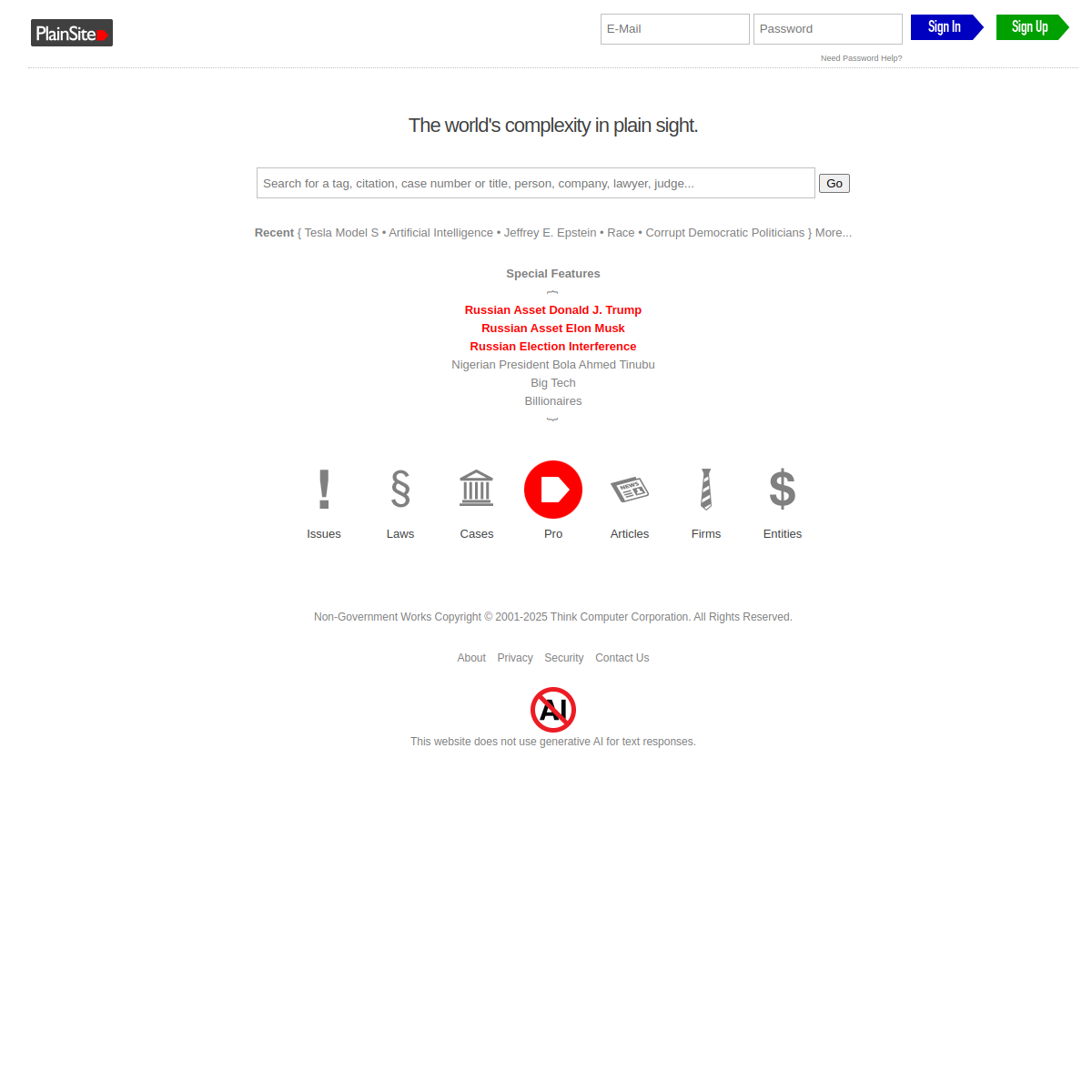 Live screenshot of plainsite.org