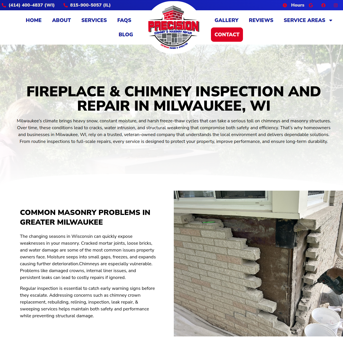 Screenshot of Precision Chimney & Masonry Repair