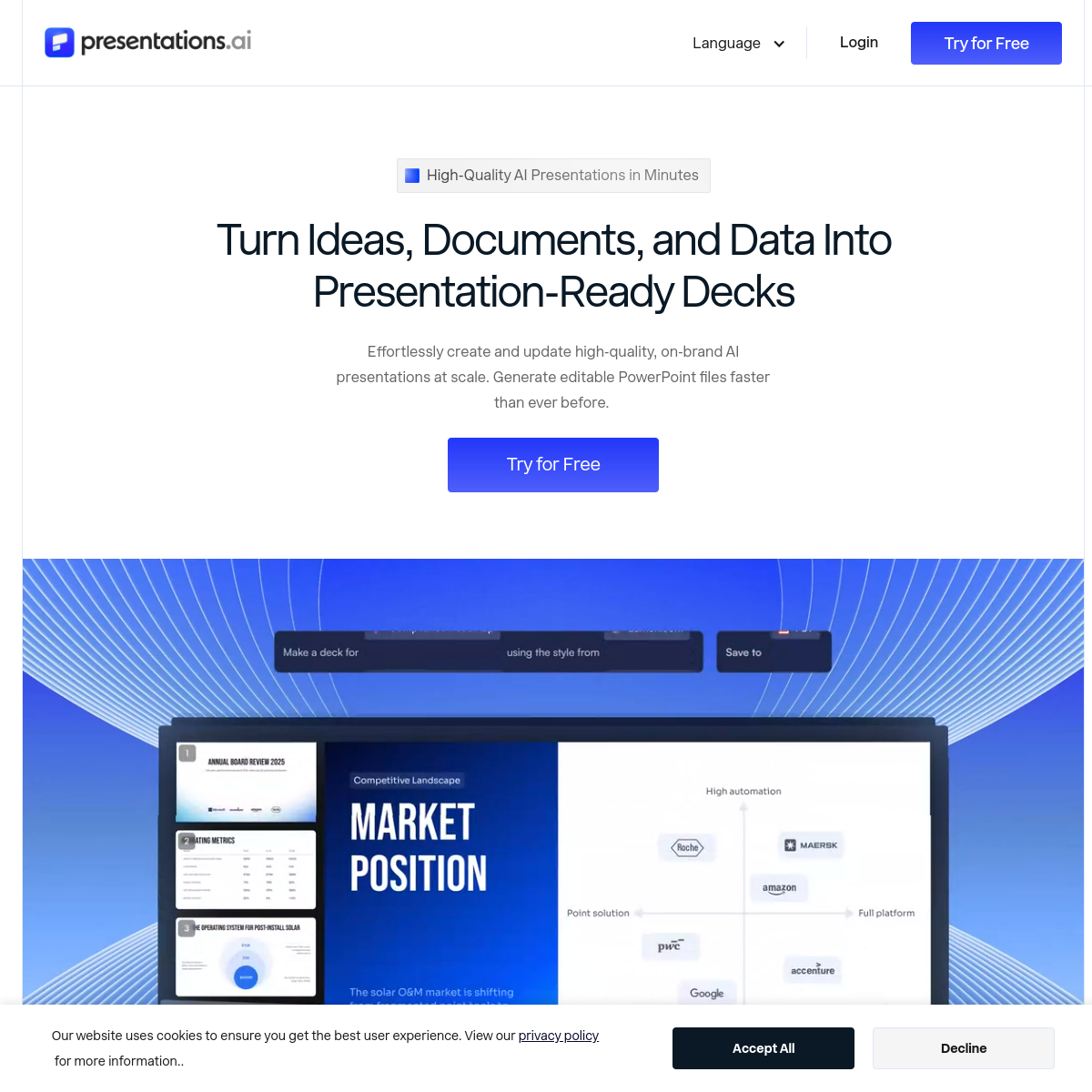Screenshot of Presentations.ai