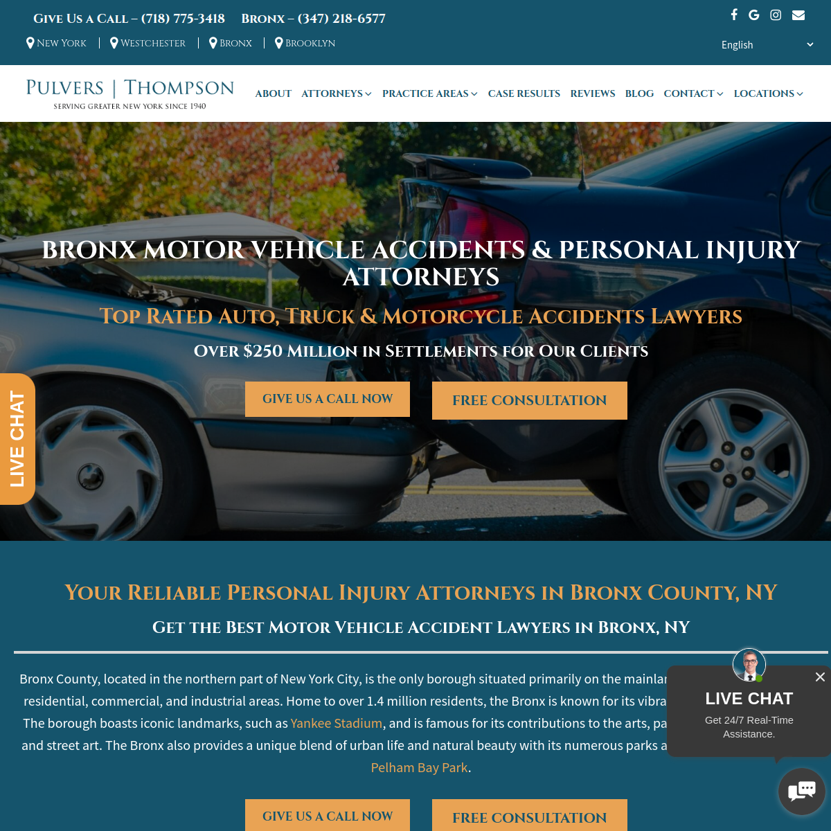 Screenshot of Pulvers, Pulvers & Thompson | Personal Injury & Accident Attorneys in New York