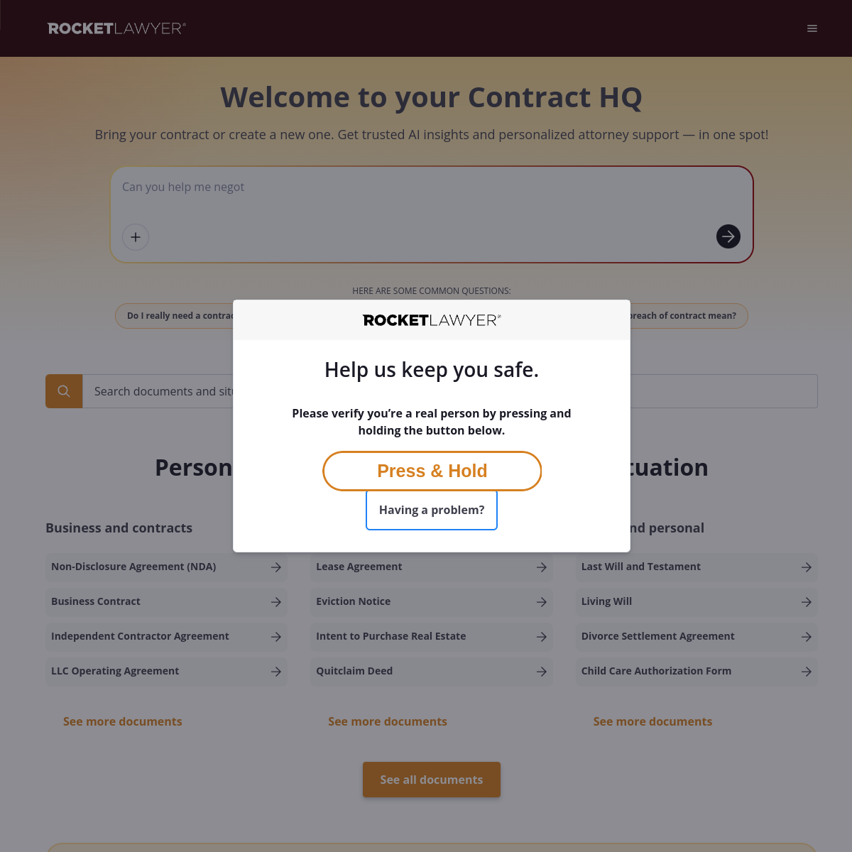 Screenshot of Rocket Lawyer