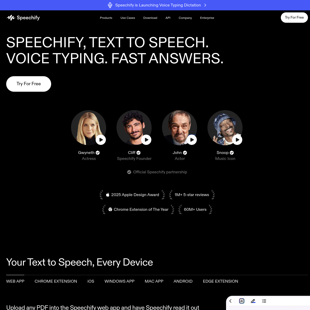 Screenshot of Speechify