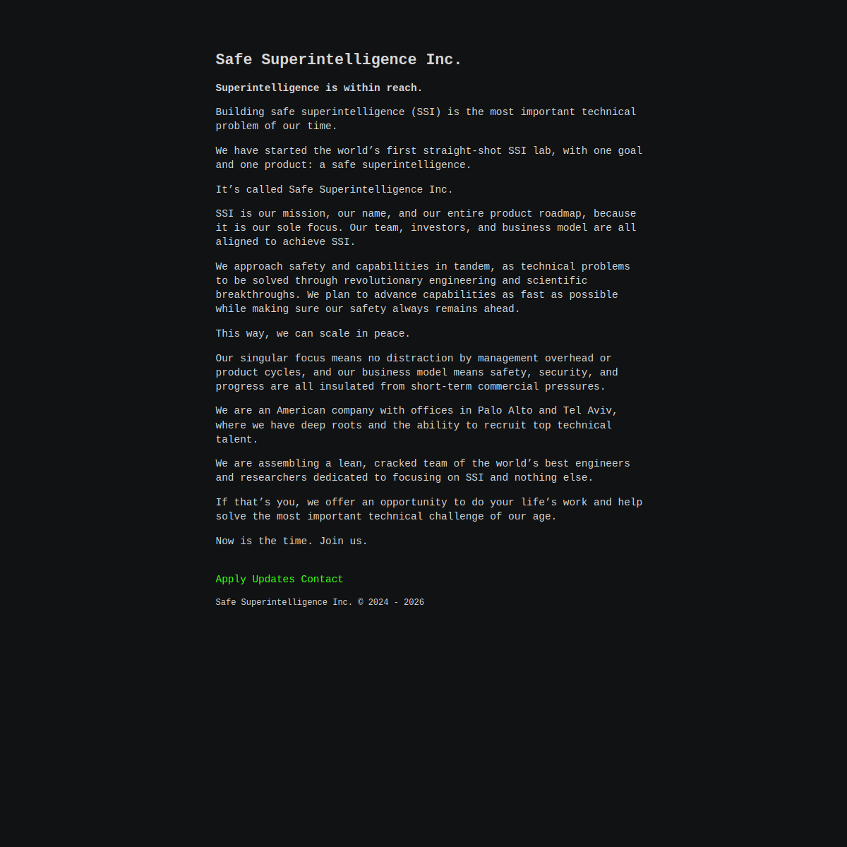 Safe Superintelligence 官网截图