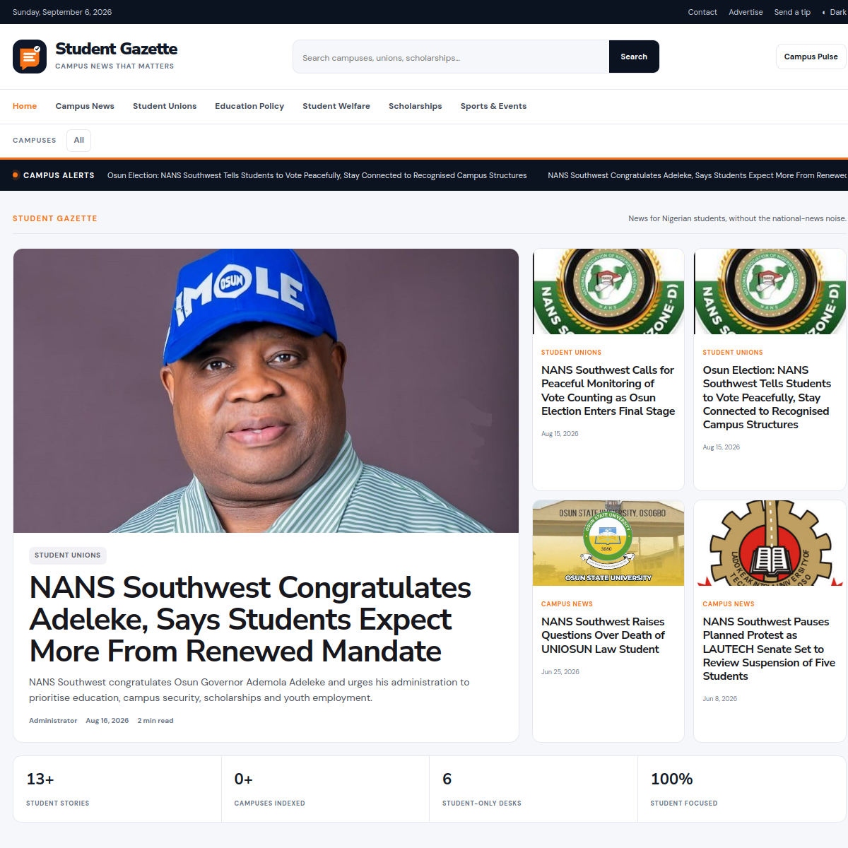 Student Gazette website preview
