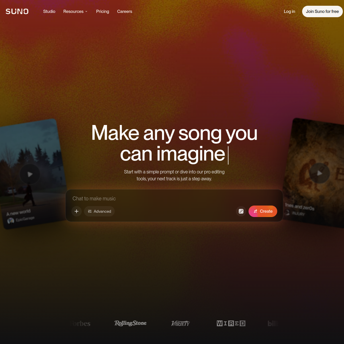 Screenshot of Suno